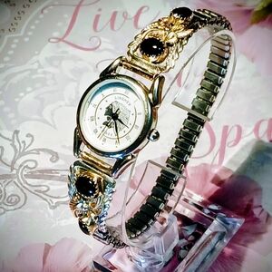 Navajo Silver/Gold/Black Opal Tips, Silver Liberty Watch, Stretch Band